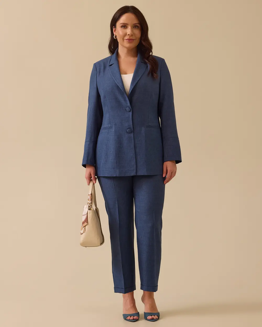 Gala-xi Minimalist Uzun Kol Kadın Keten Ceket - Günlük & İş