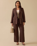 جاكيت كتان بأزرار مزدوجة بمقاسات كبيرة