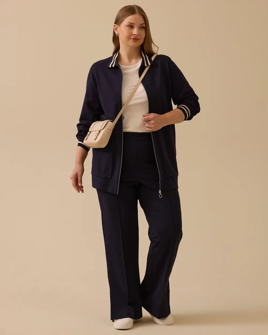 büyük beden şerit detaylı fermuarlı ceket Gala-Xi