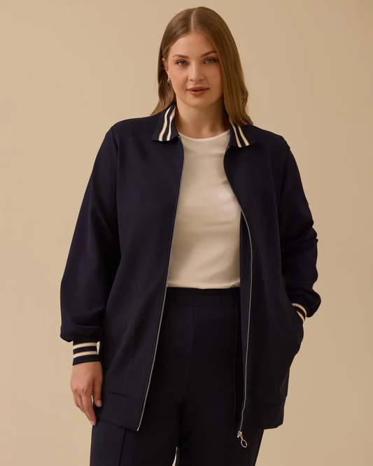 büyük beden şerit detaylı fermuarlı ceket Gala-Xi