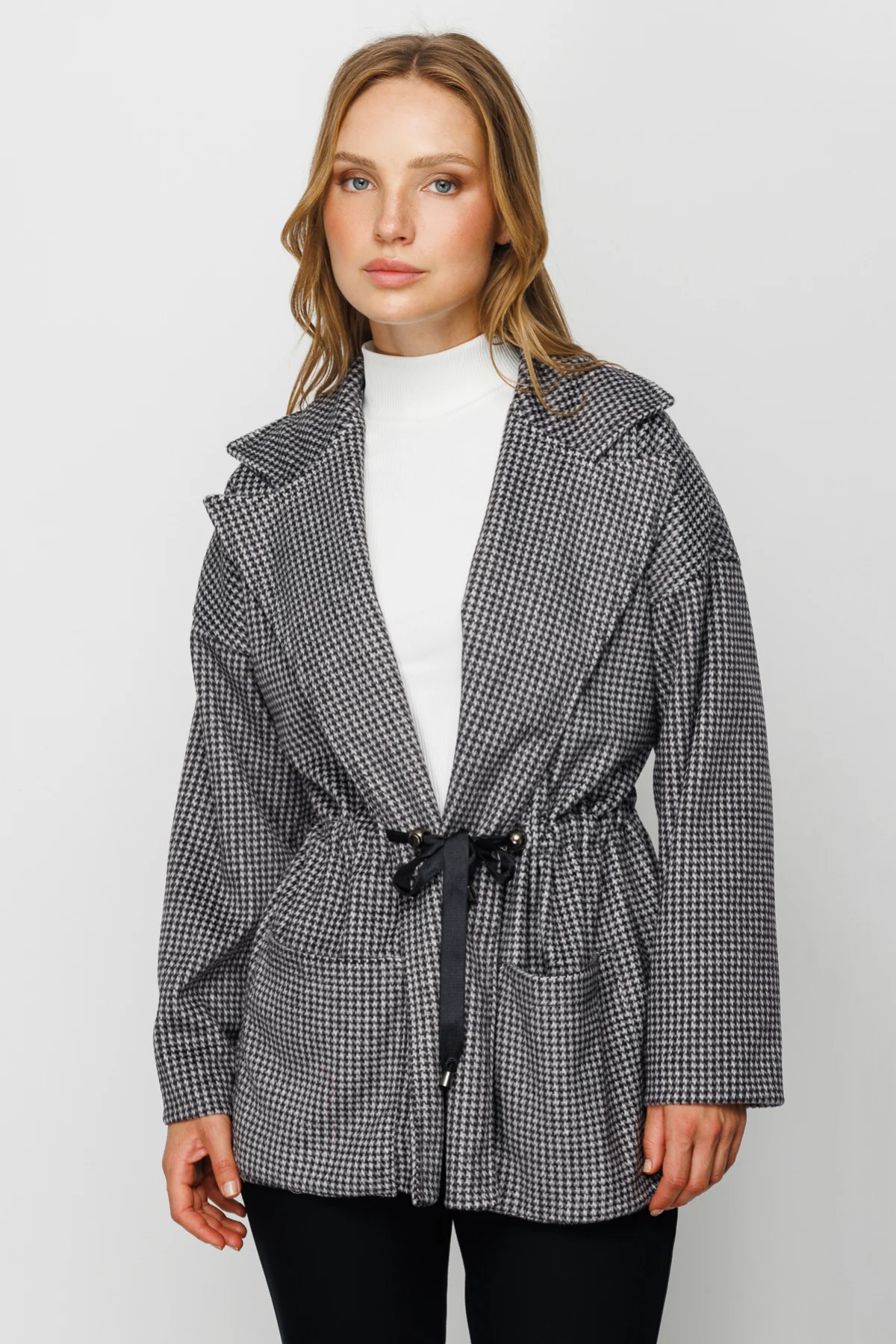 On Oversize Midi Kadın Mont - Kareli Desen - Minimalist Tarz Translation missing: ar.content.product_image_main