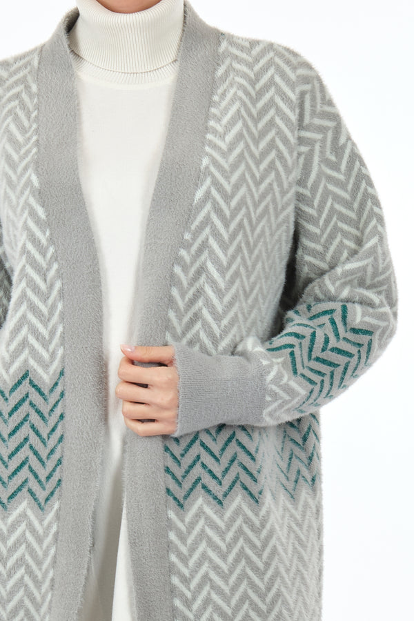 Vedi Oversize Desenli Uzun Kol Kadın Ceket - Minimalist Tarz