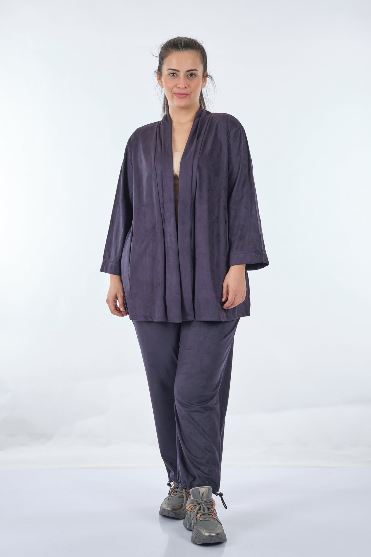 Vedi-bb Oversize Kadife Ceket Takım - Minimalist Günlük Stil - 3/4 Kol Translation missing: ar.content.product_image_secondary