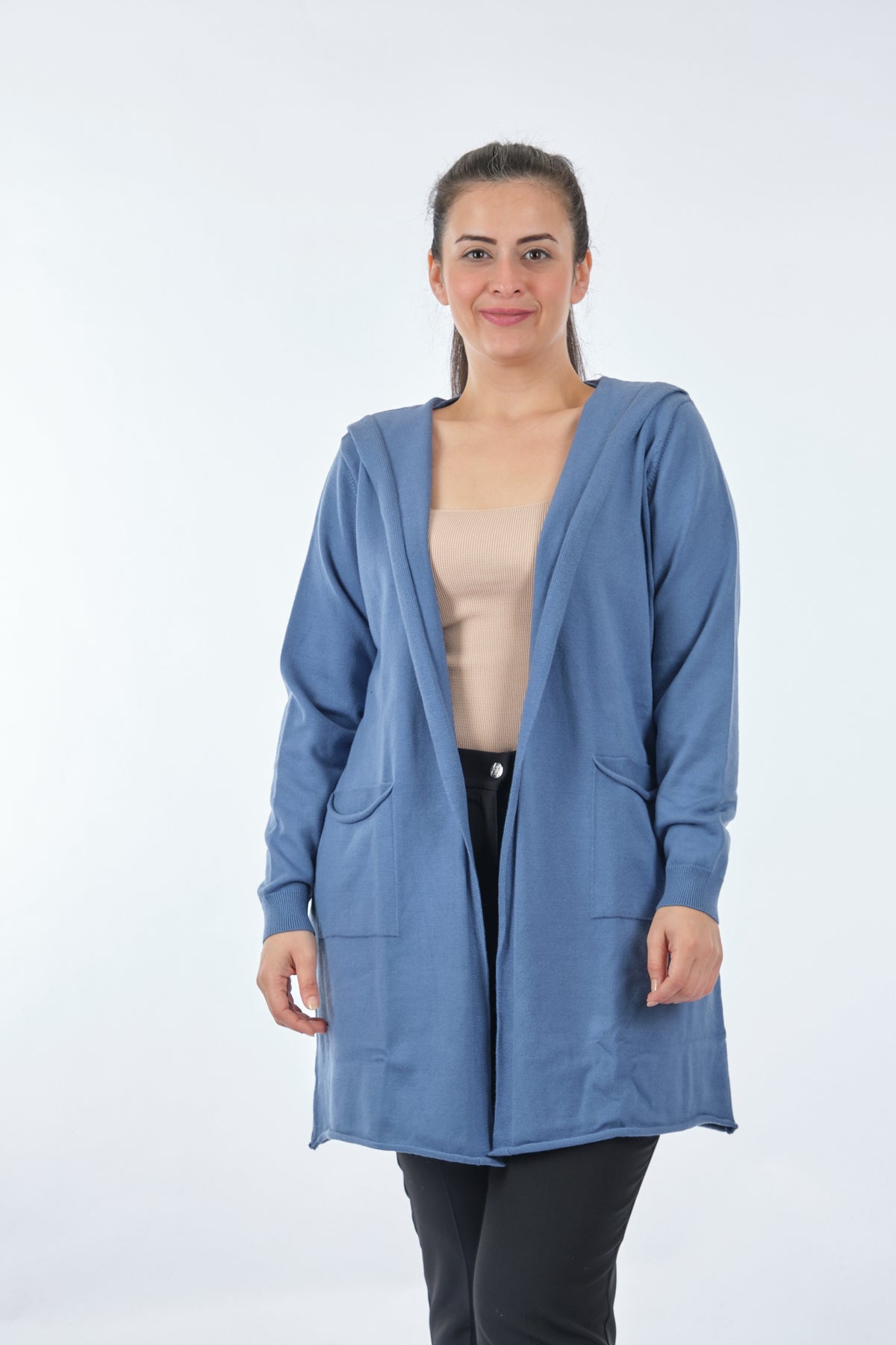 Vedi-bb Minimalist Oversize Kapüşonlu Midi Kadın Ceket