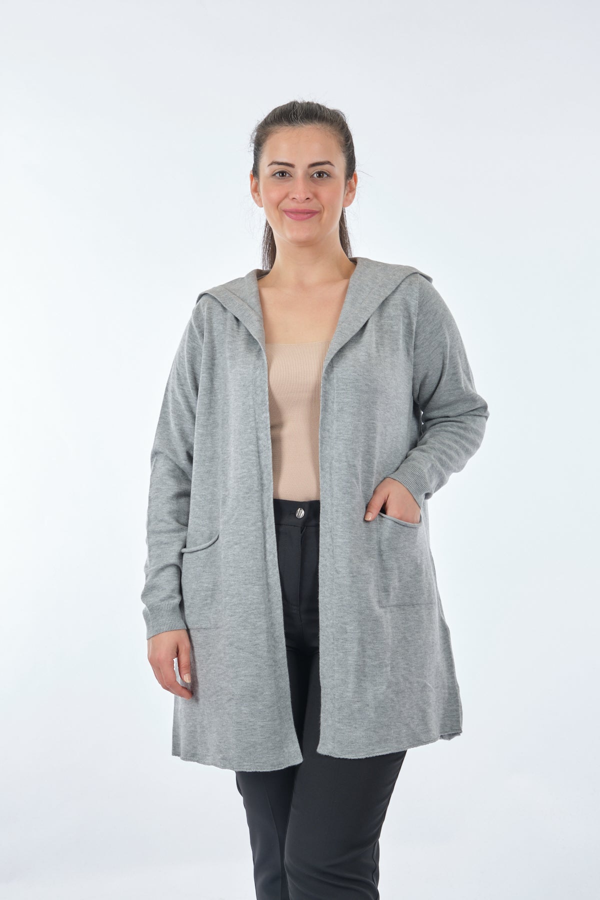 Vedi-bb Minimalist Oversize Kapüşonlu Midi Kadın Ceket Translation missing: ar.content.product_image_secondary