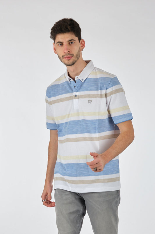 Claudio Campione Minimalist Çizgili Polo Yaka Regular Fit Erkek T-Shirt - Günlük Kullanım