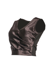 Ysatis V Yaka Kolsuz Saten Crop Bluz - Minimalist Tasarım