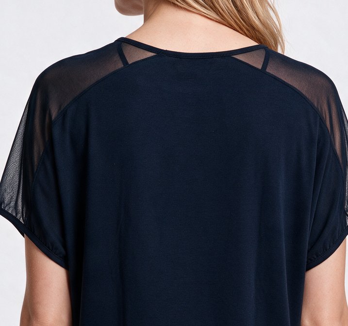 Daıdo Kadın Bisiklet Yaka Payet İşlemeli Tül Detaylı Dökümlü T-Shirt