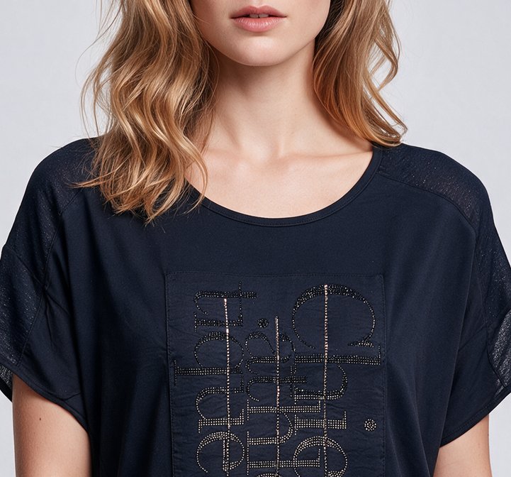 Daıdo Kadın Bisiklet Yaka Düşük Omuz Kısa Kollu Logo İşlemeli Pamuk Karışımlı T-Shirt