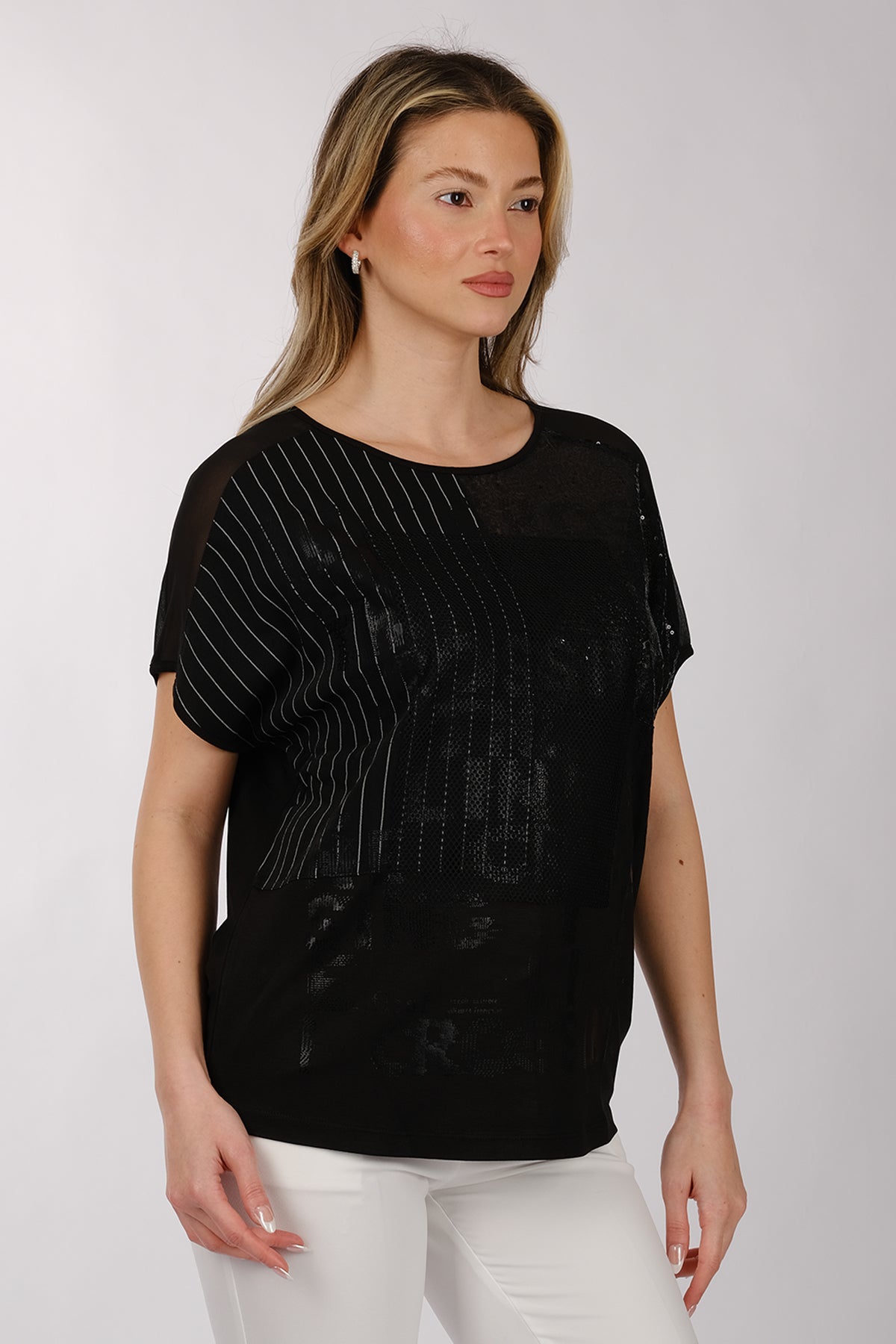 Daido Oversize Pullu Minimalist Kadın Tişört - Kısa Kol İkincil görsel