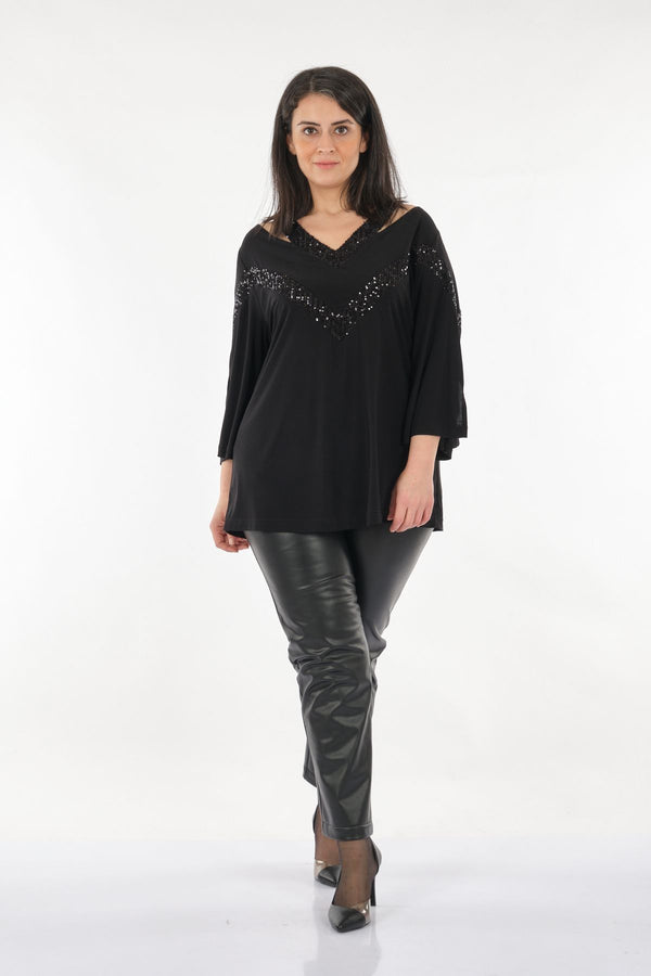 DE WHITE'S Oversize V Yaka 3/4 Kol Pullu Minimalist Bluz