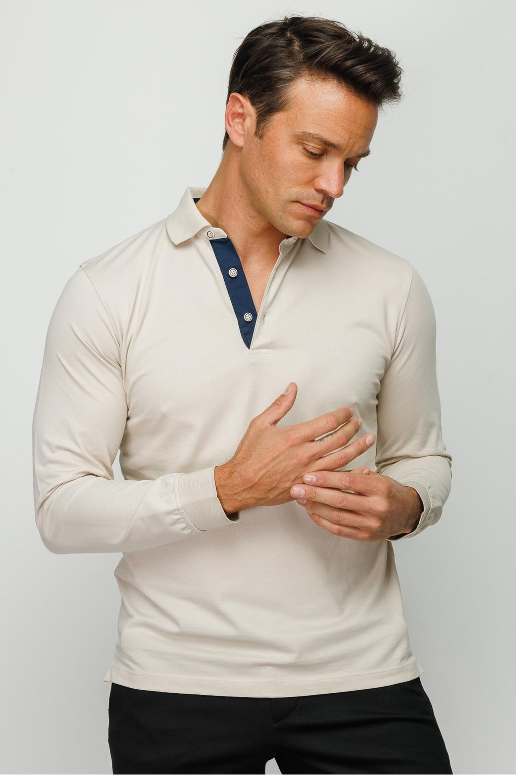 Desen Minimalist Uzun Kol Polo Yaka Erkek Sweatshirt - Rahat ve Şık