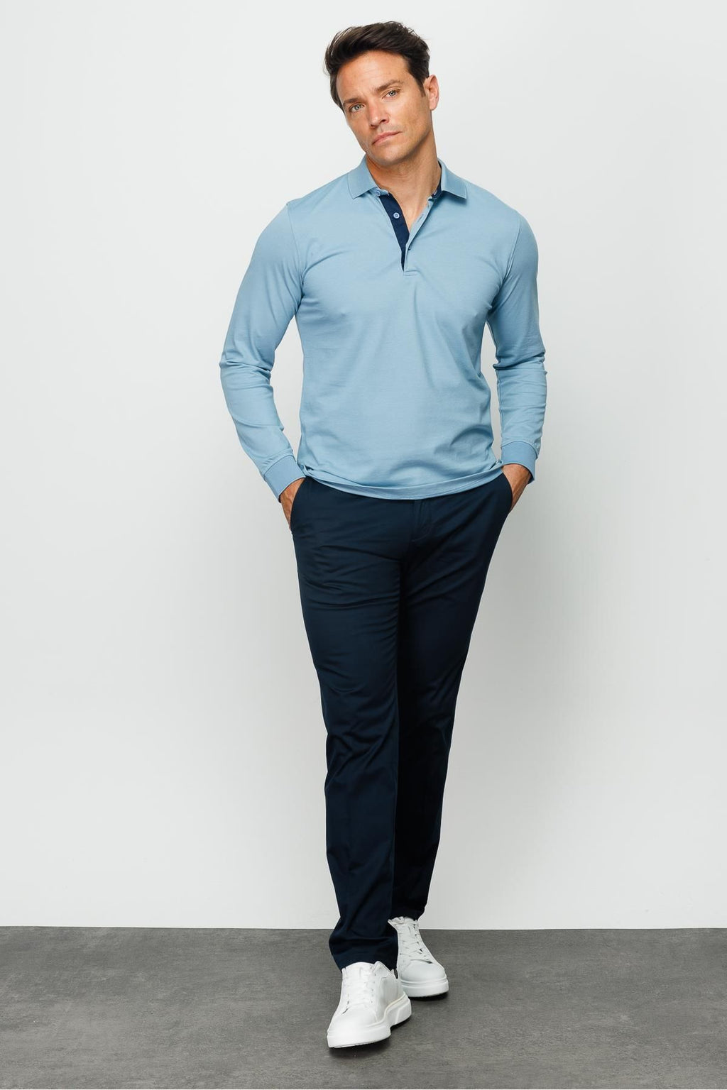 Desen Minimalist Uzun Kol Polo Yaka Erkek Sweatshirt - Rahat ve Şık