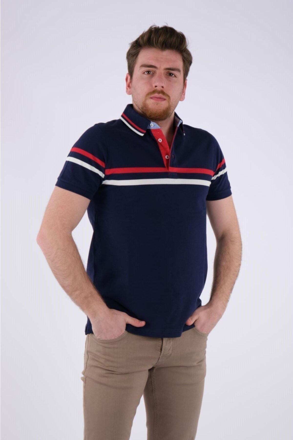 Desen Erkek Polo Yaka Kısa Kol Minimalist T-Shirt - Günlük Stil