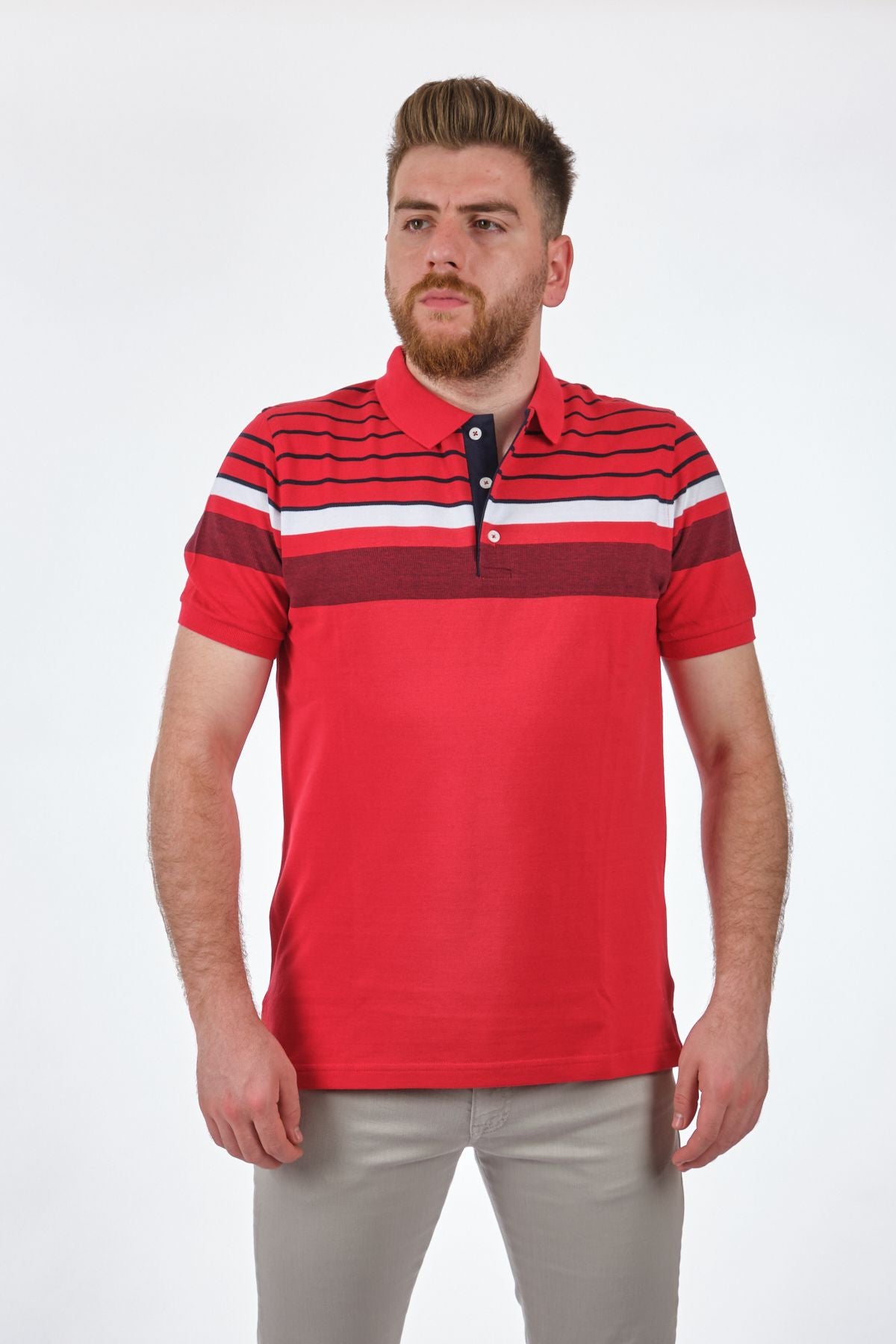 Desen Polo Yaka Erkek T-Shirt - Kısa Kol - Minimalist Stil Translation missing: tr.content.product_image_main