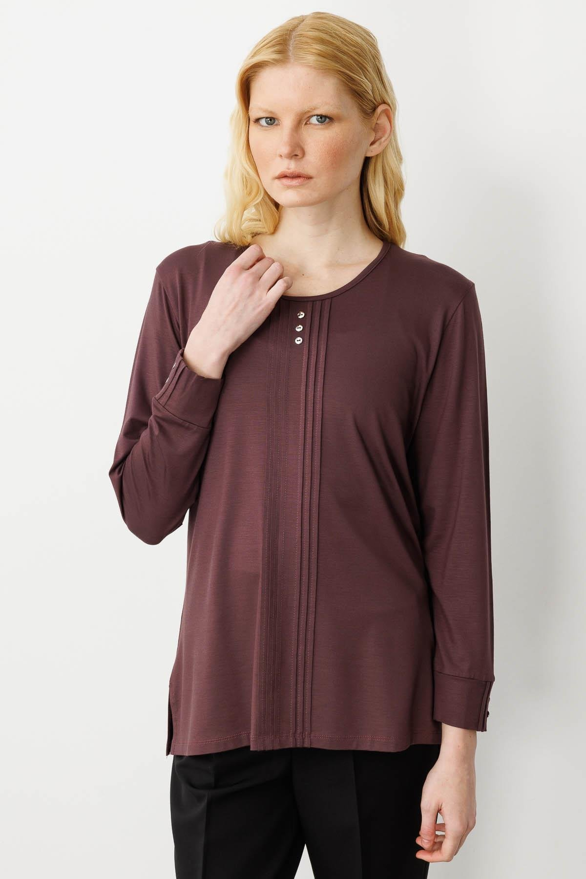 Desen Minimalist Oversize Uzun Kol Kadın Bluz - Rahat ve Şık