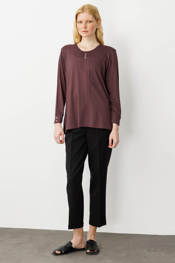 Desen Minimalist Oversize Uzun Kol Kadın Bluz - Rahat ve Şık