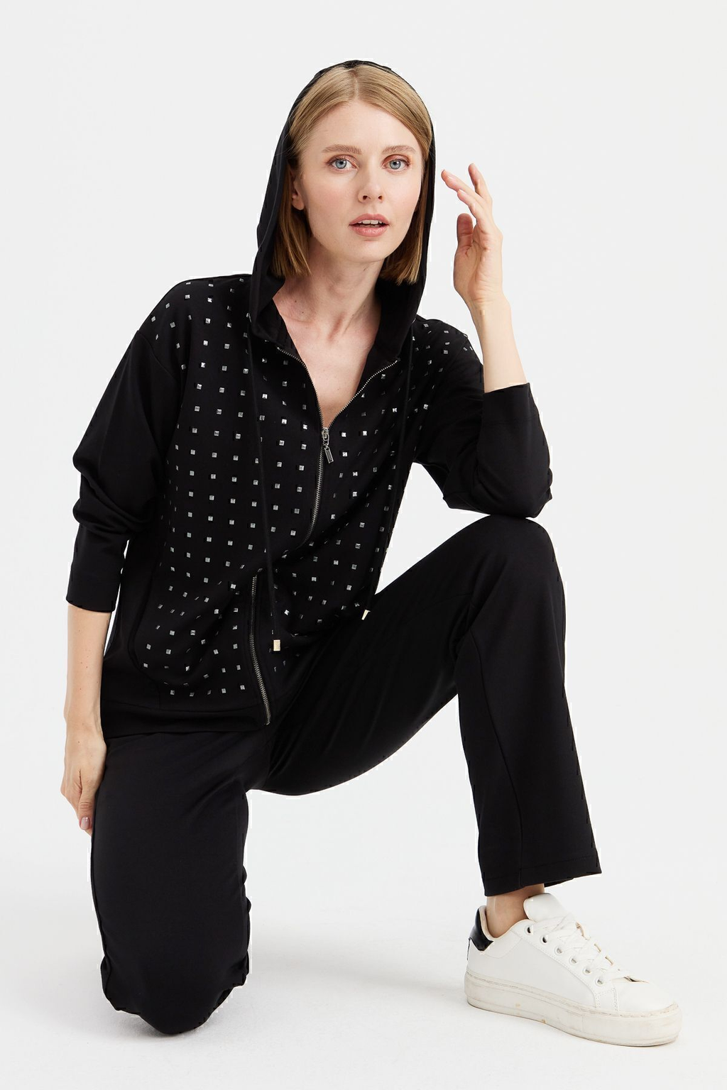 Desen Kadın Oversize Kapüşonlu Pijama Takımı - Minimalist Stil