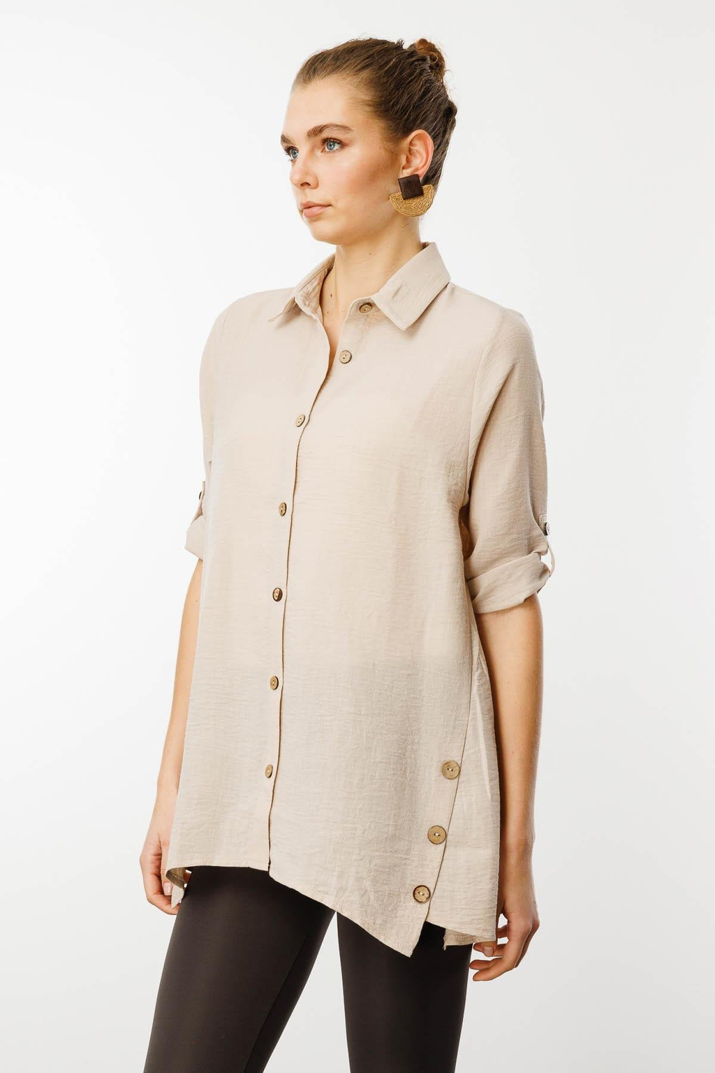Desen Oversize Keten Gömlek - Minimalist 3/4 Kol