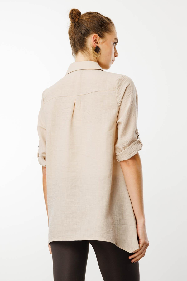 Desen Oversize Keten Gömlek - Minimalist 3/4 Kol