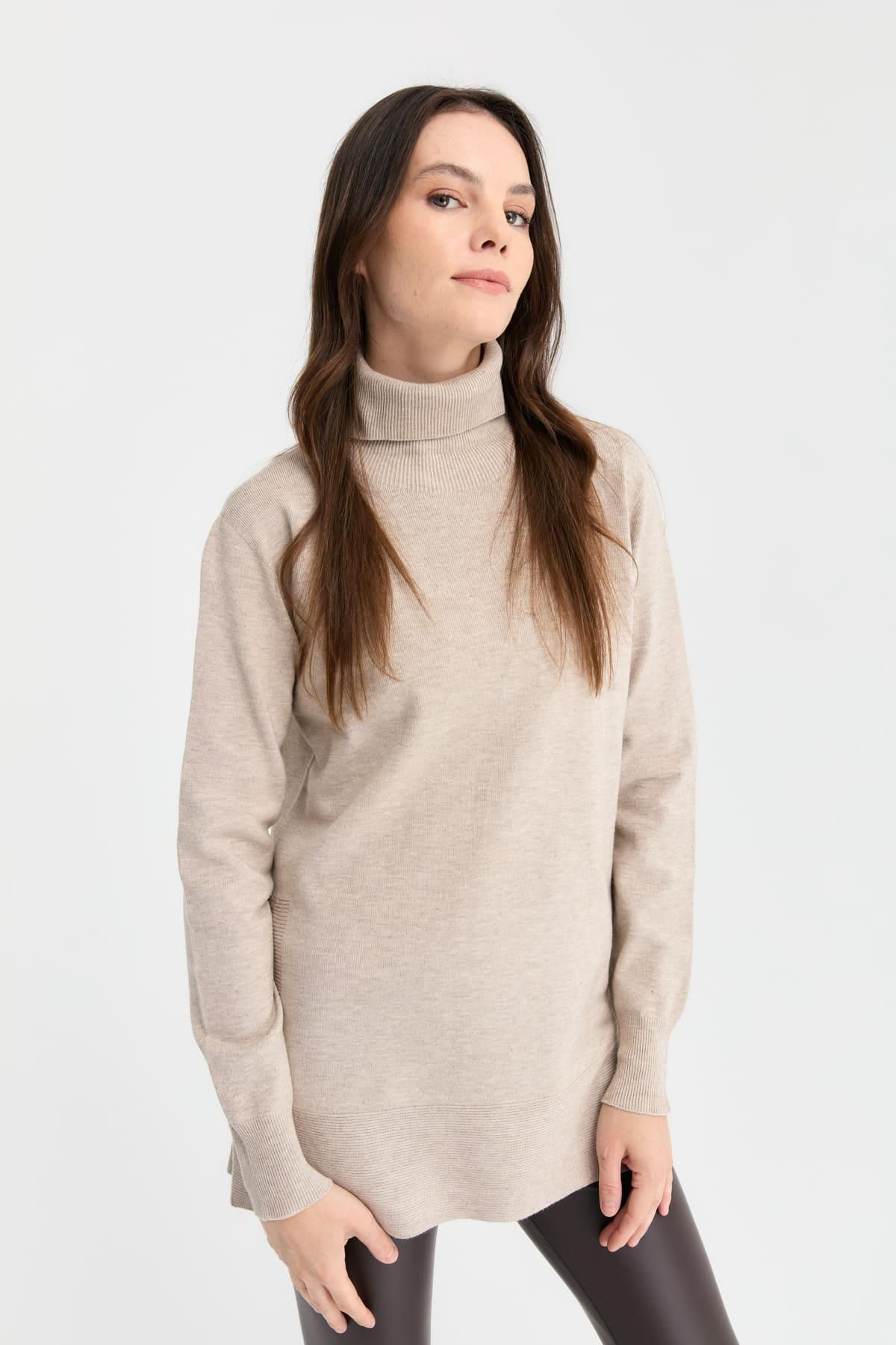 Desen Kadın Oversize Boğazlı Uzun Kol Kazak - Minimalist Stil Translation missing: ar.content.product_image_main