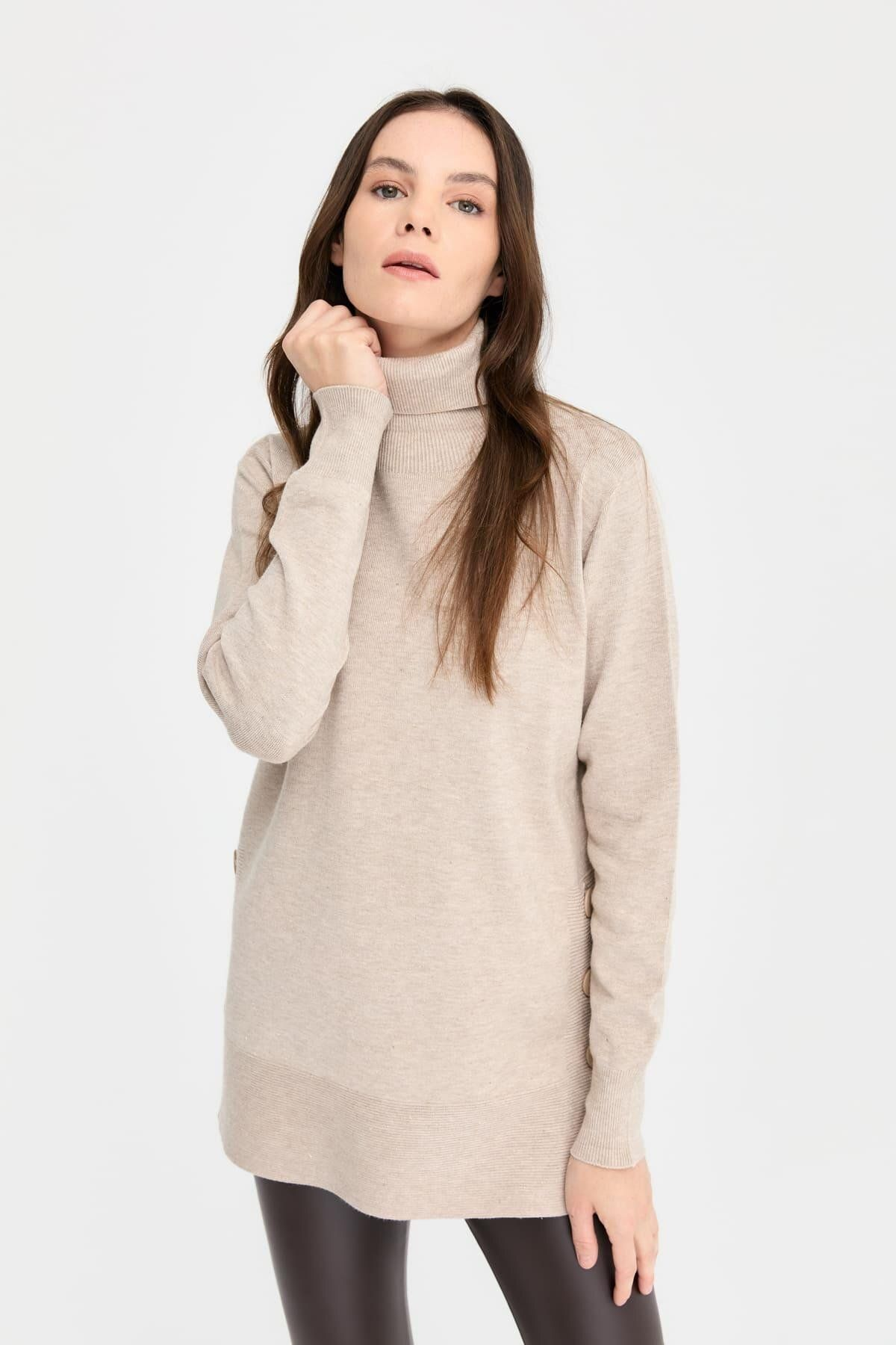 Desen Kadın Oversize Boğazlı Uzun Kol Kazak - Minimalist Stil Translation missing: ar.content.product_image_secondary