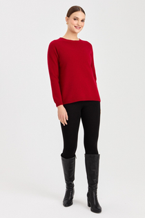 Desen Kadın Minimalist Yuvarlak Yaka Uzun Kol Kazak - Günlük Stil