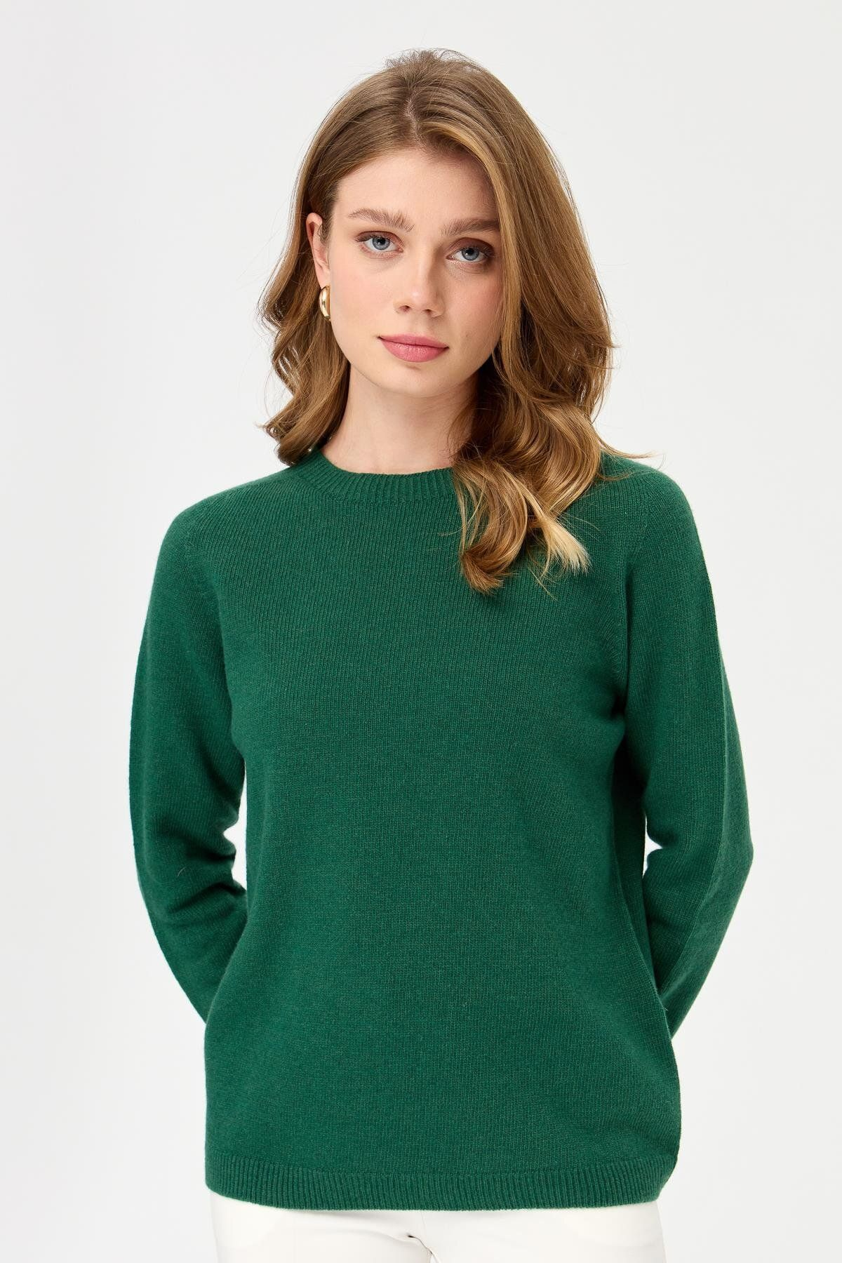 Desen Kadın Minimalist Yuvarlak Yaka Uzun Kol Kazak - Günlük Stil