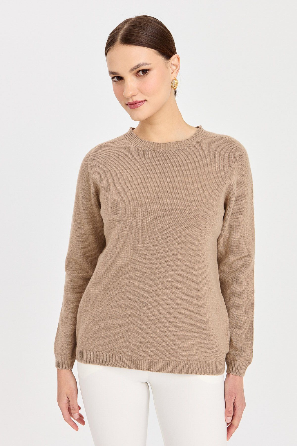 Desen Kadın Minimalist Yuvarlak Yaka Uzun Kol Kazak - Günlük Stil