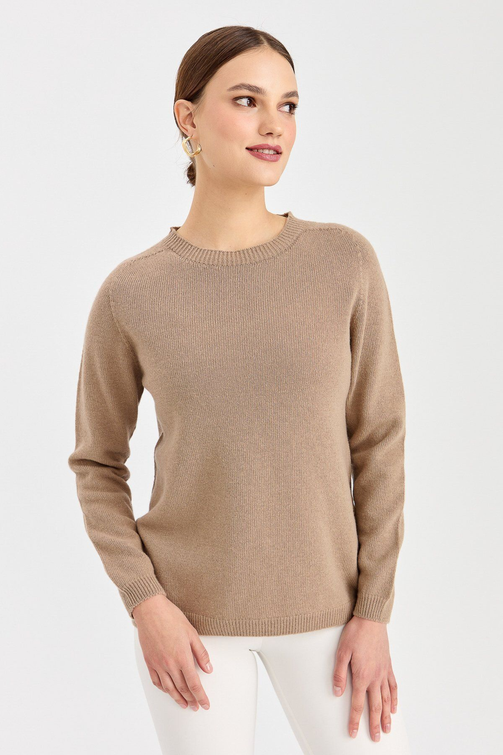Desen Kadın Minimalist Yuvarlak Yaka Uzun Kol Kazak - Günlük Stil