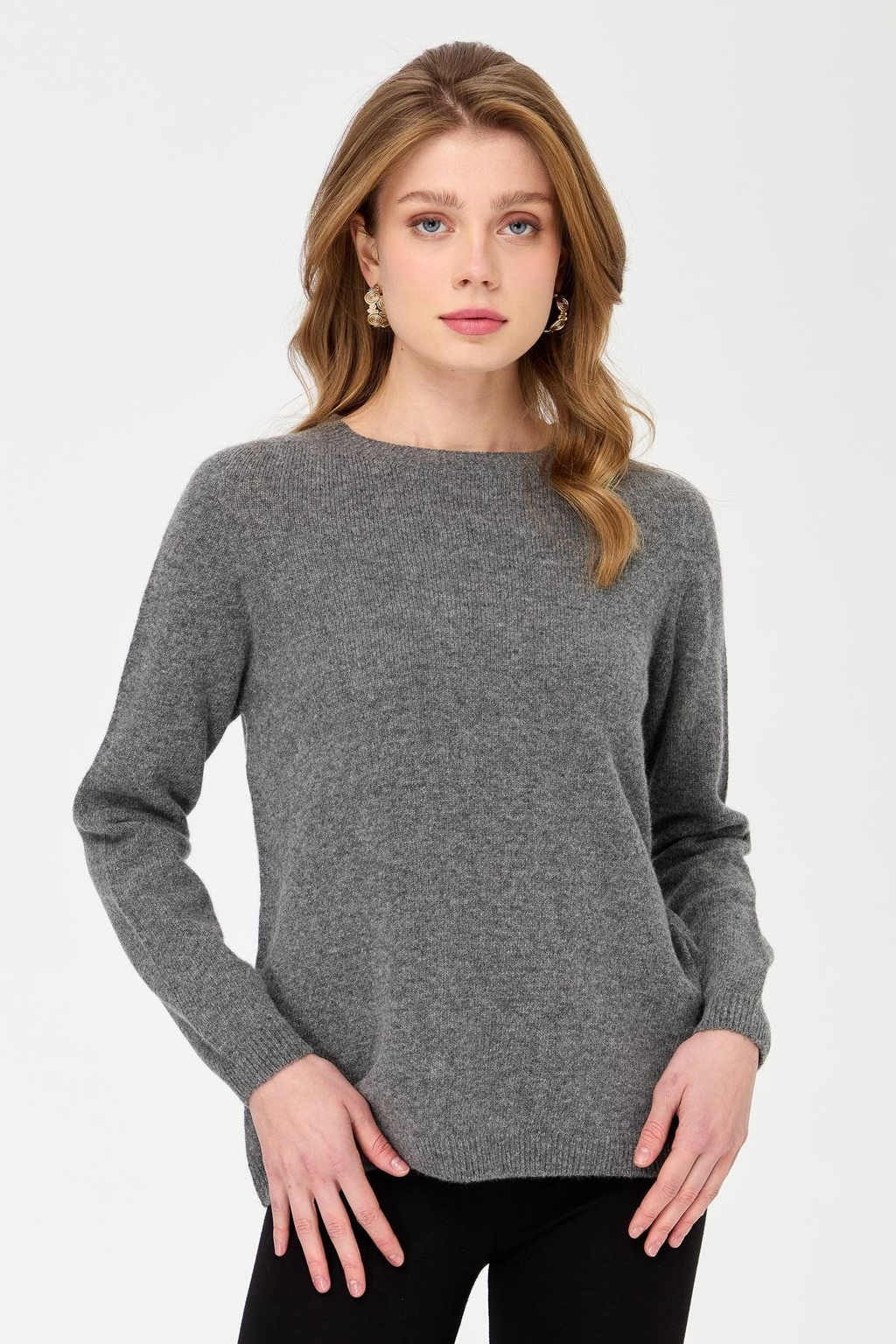 Desen Kadın Minimalist Yuvarlak Yaka Uzun Kol Kazak - Günlük Stil