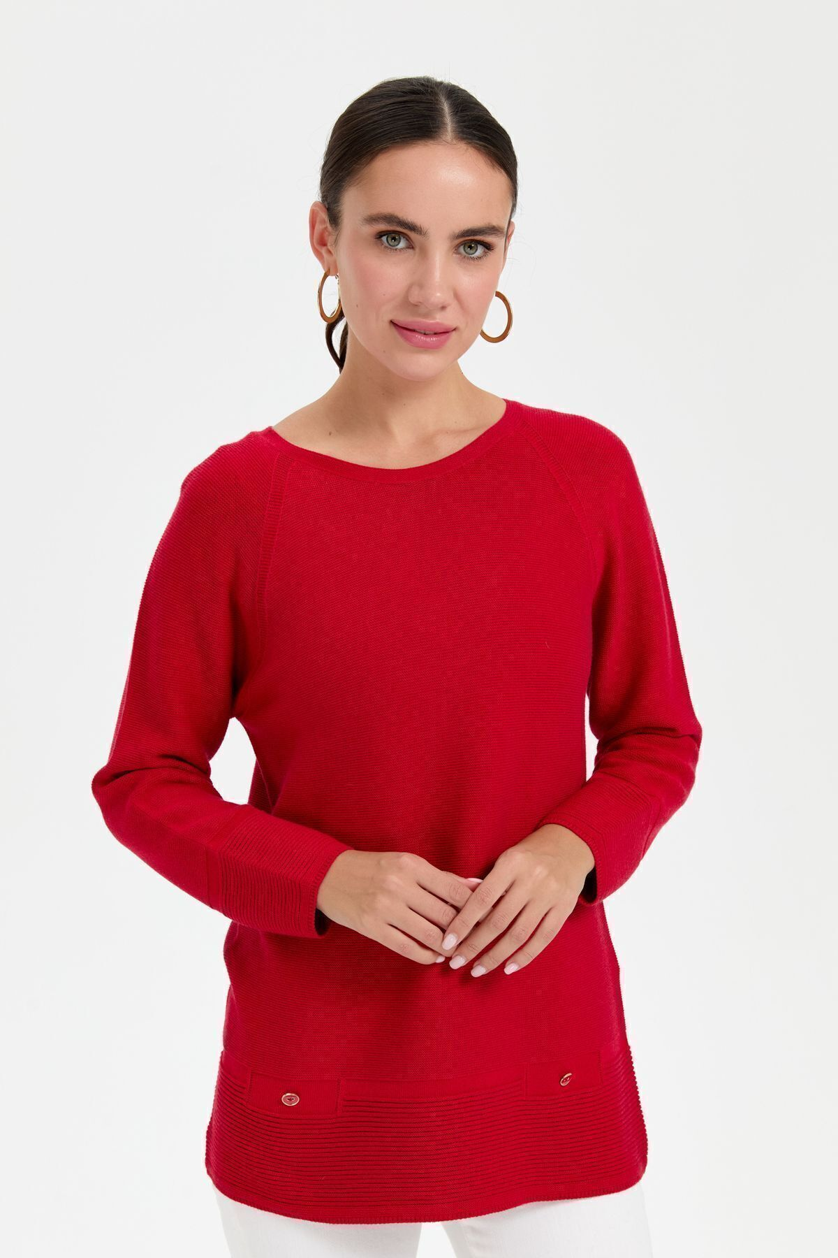 Desen Oversize Uzun Kol Kadın Kazak - Minimalist Stil İkincil görsel