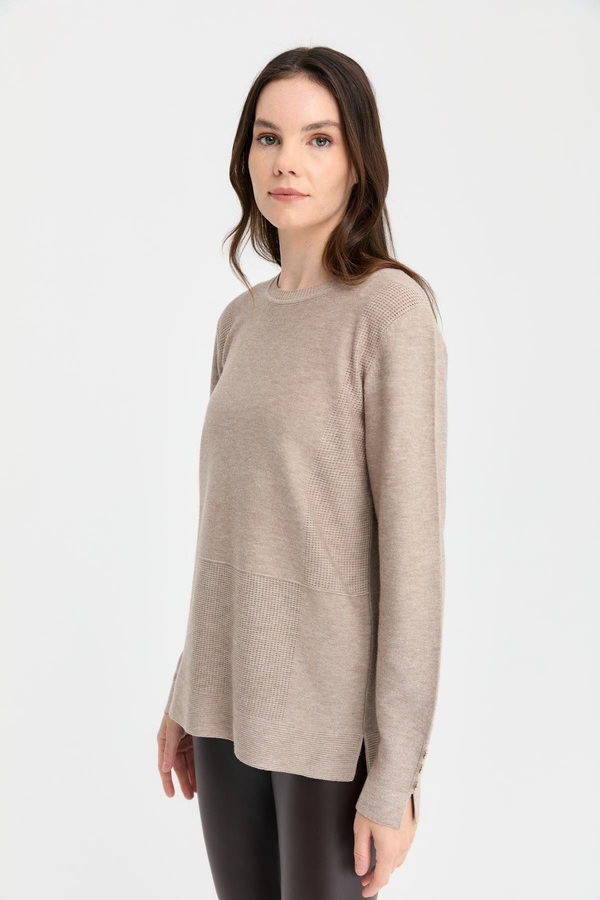 Desen Kadın Oversize Kazak - Minimalist, Uzun Kol, Yuvarlak Yaka