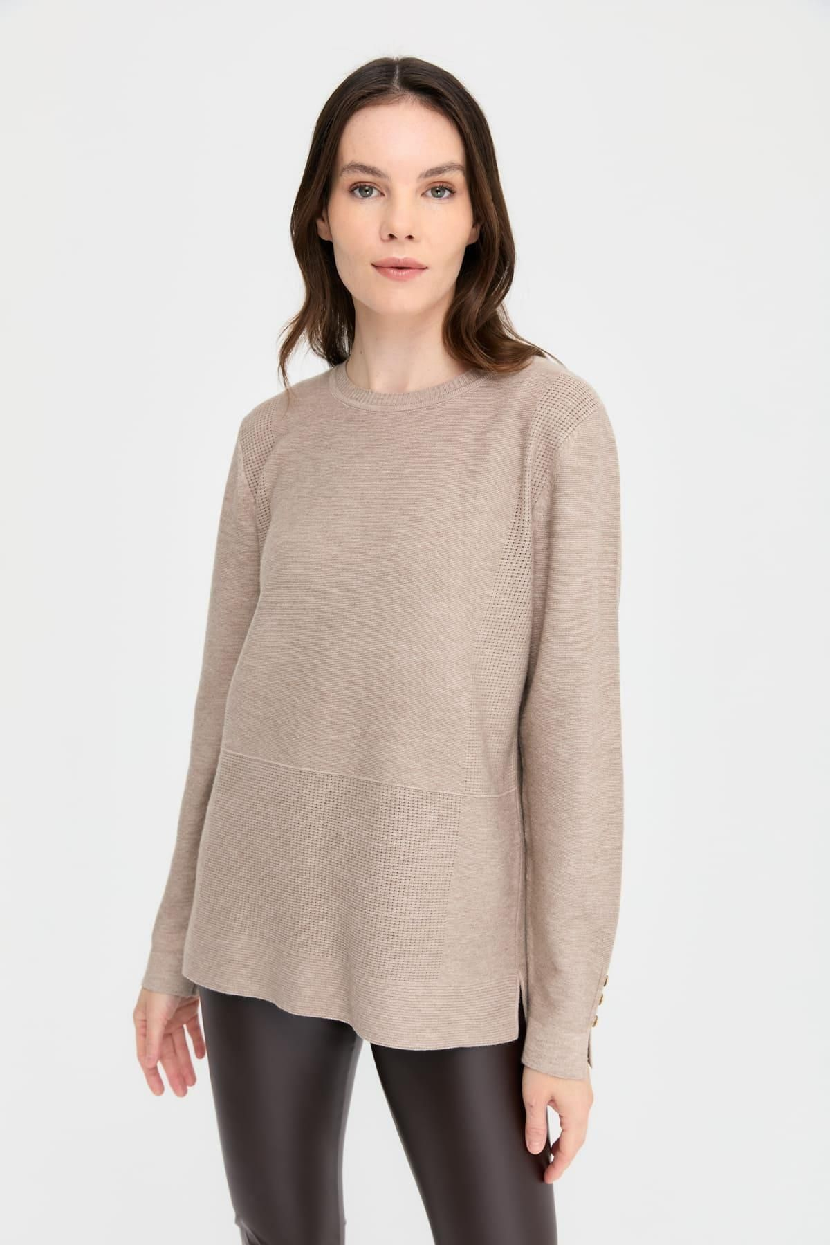 Desen Kadın Oversize Kazak - Minimalist, Uzun Kol, Yuvarlak Yaka