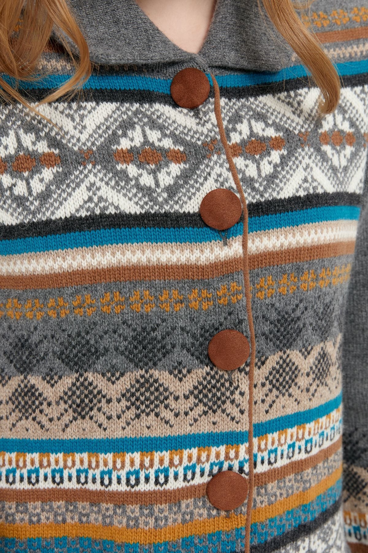 Desen Kadın Midi Oversize Desenli Kaban - Vintage Tarz