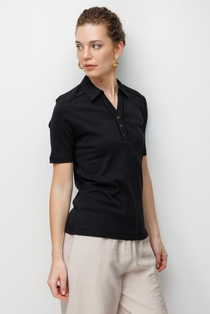 Desen Kadın Polo Yaka İğne İşlemeli Pamuklu Penye T-shirt 26YDSN26802