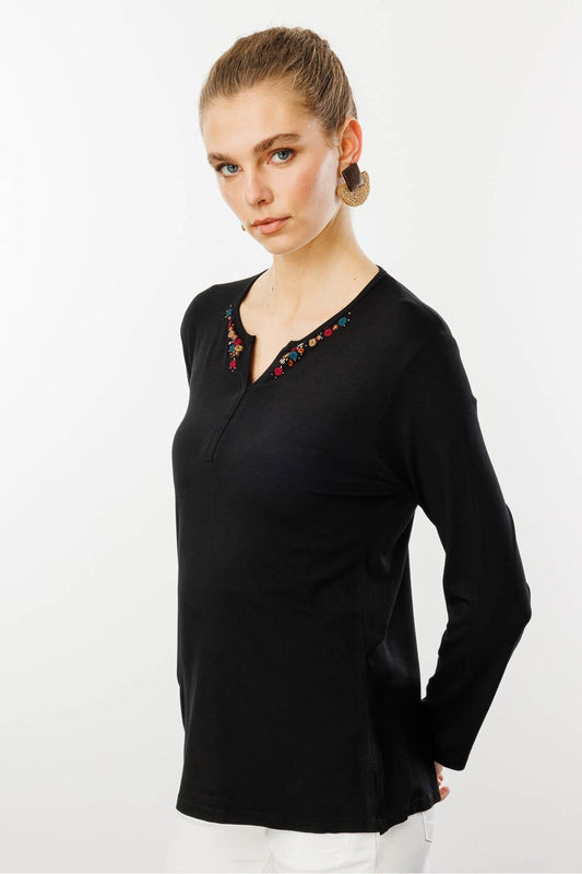 قميص نسائي من القطن الجيرسي بنقشة DSN25705 