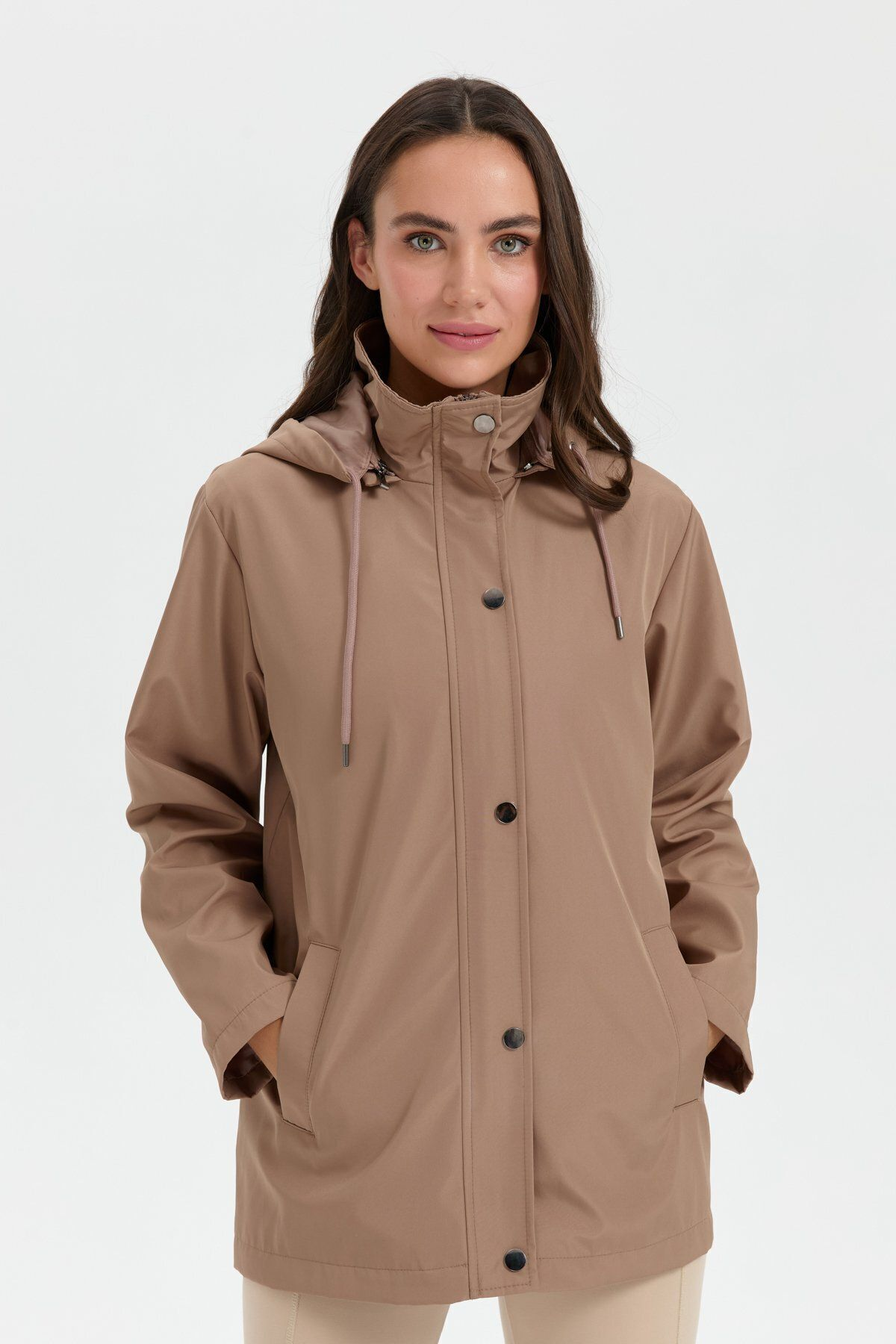Desen Oversize Kapüşonlu Midi Trençkot - Günlük Şıklık Translation missing: tr.content.product_image_main
