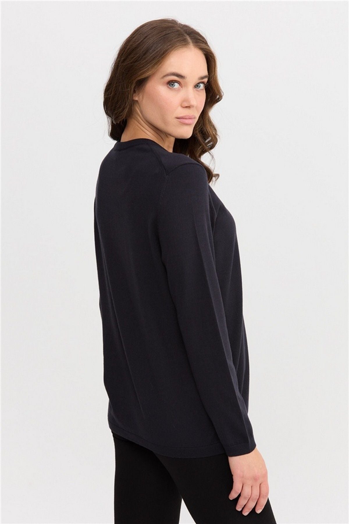 Desen Minimalist Oversize Kadın Triko - Uzun Kollu Yuvarlak Yaka