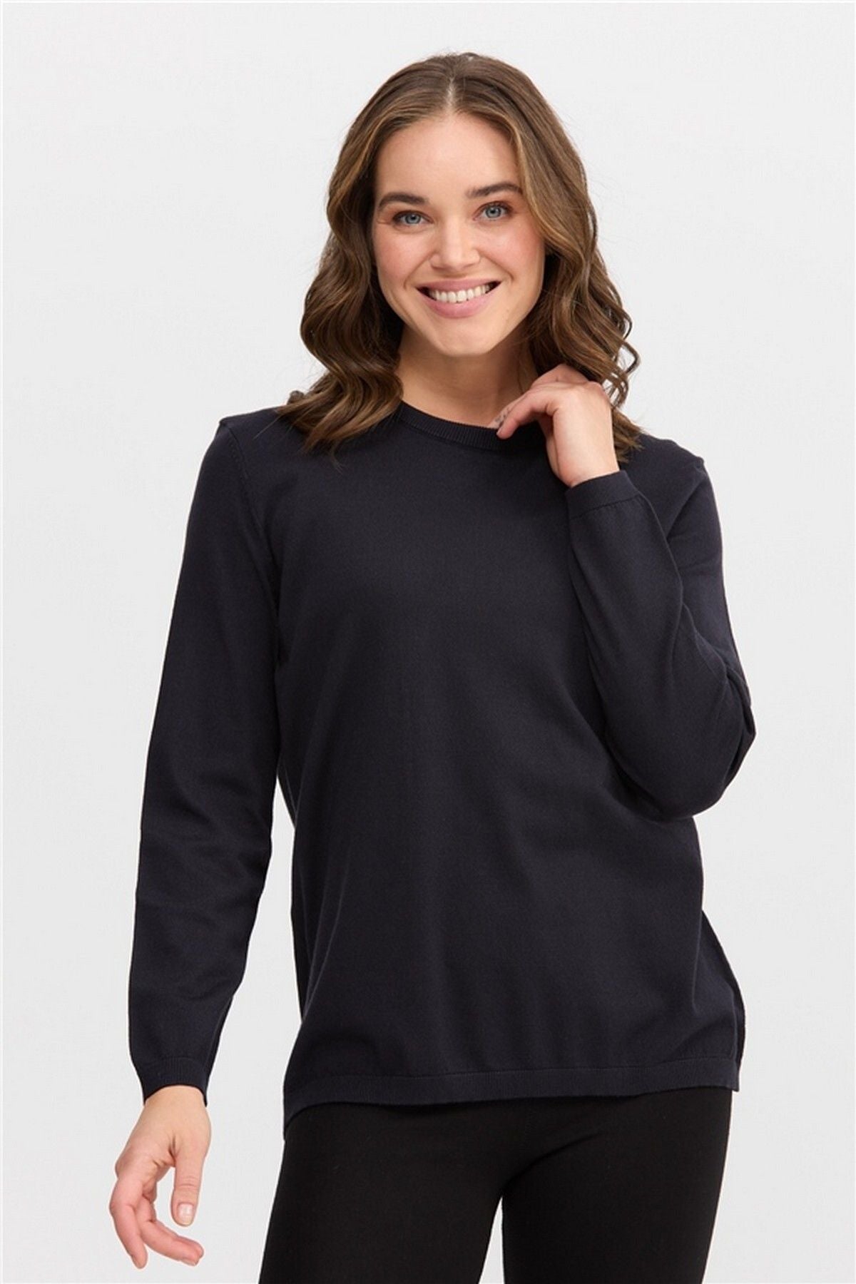 Desen Minimalist Oversize Kadın Triko - Uzun Kollu Yuvarlak Yaka