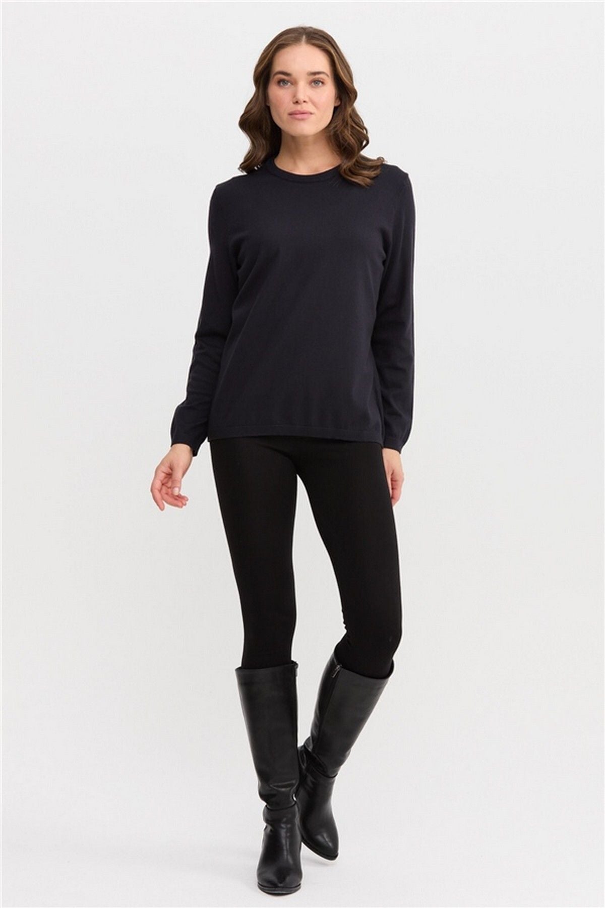 Desen Minimalist Oversize Kadın Triko - Uzun Kollu Yuvarlak Yaka