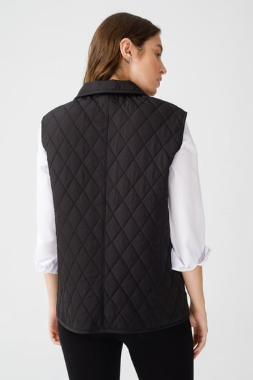 Desen Kolsuz Kapitone Yelek - Minimalist Oversize Günlük