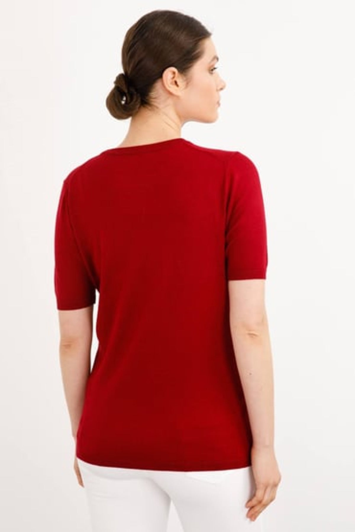 Desen Minimalist Oversize Yuvarlak Yaka Kısa Kol Kadın Bluz - Günlük & Şık