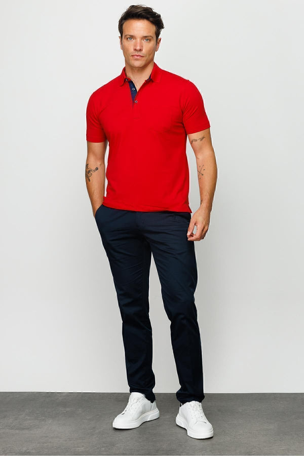 Desen Minimalist Polo Yaka Kısa Kol Erkek T-Shirt - Rahat ve Şık