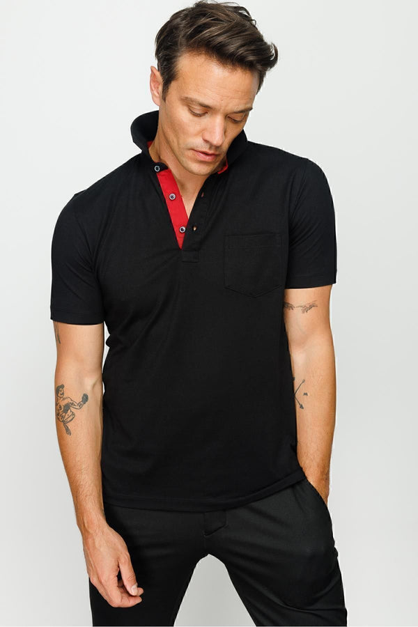 Desen Minimalist Polo Yaka Kısa Kol Erkek T-Shirt - Rahat ve Şık