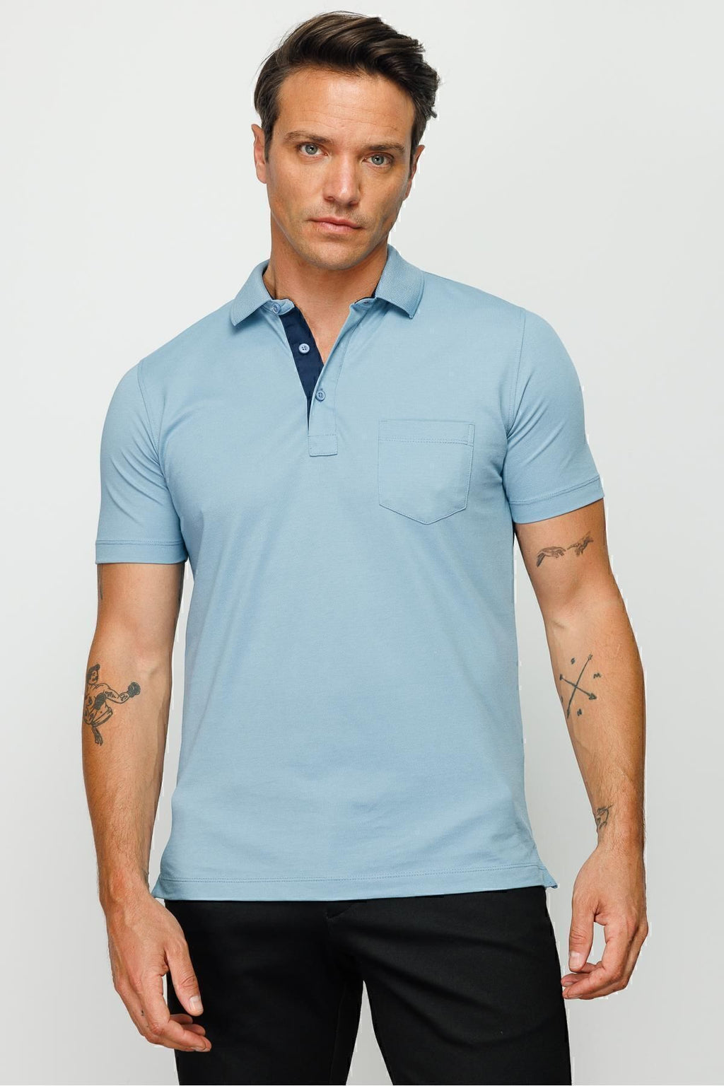 Desen Minimalist Polo Yaka Kısa Kol Erkek T-Shirt - Rahat ve Şık
