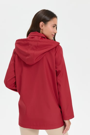 Desen Oversize Kapüşonlu Midi Trençkot - Günlük Şıklık