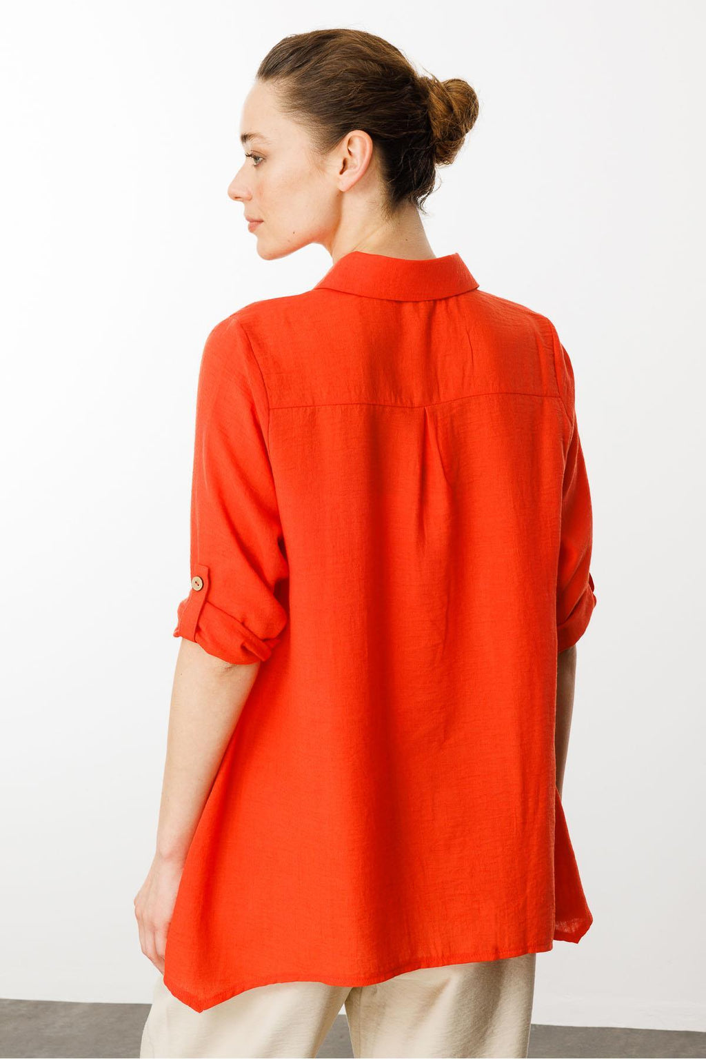 Desen Oversize Keten Gömlek - Minimalist 3/4 Kol
