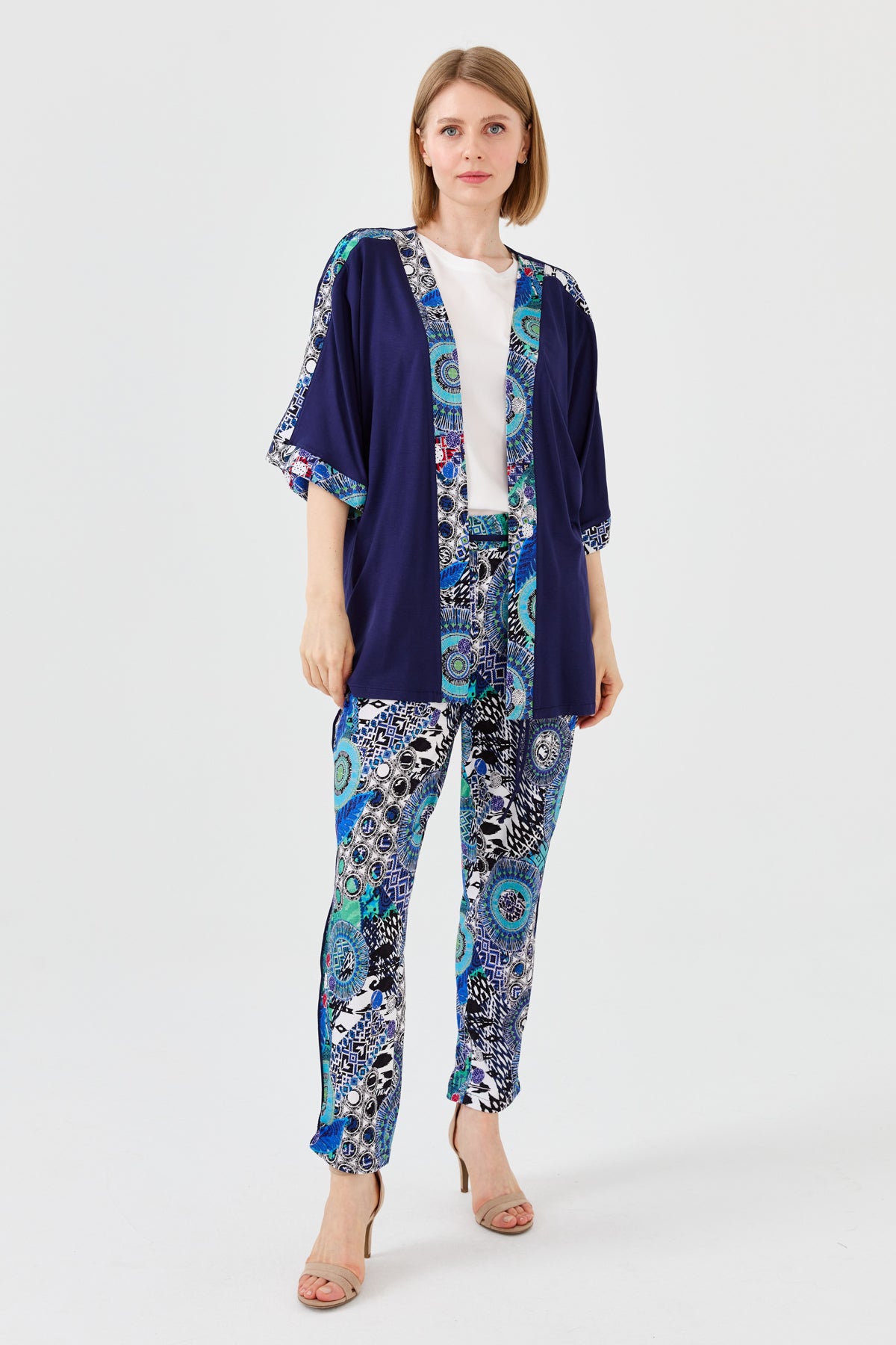 Desen Oversize Kimono Kol 3/4 Kadın Ceket - Rahat ve Şık