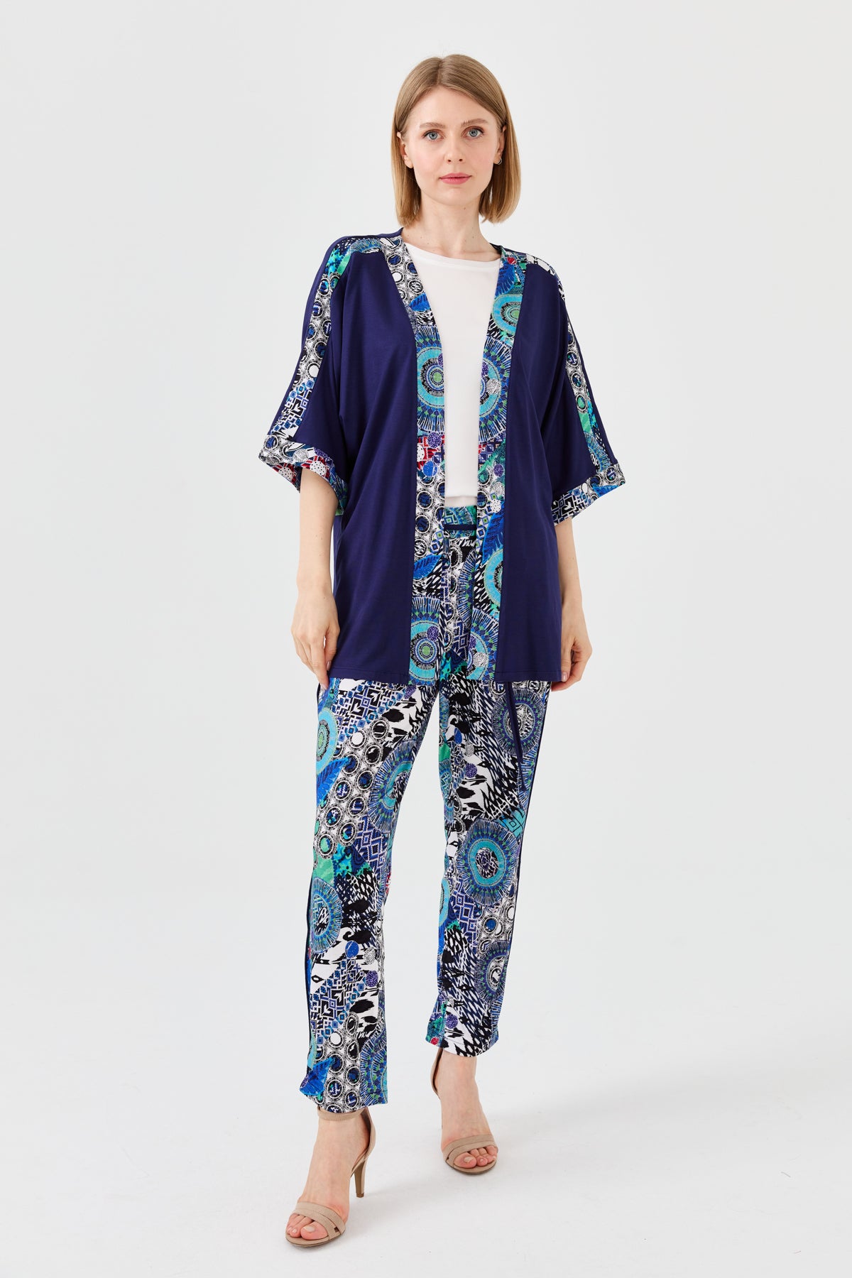 Desen Oversize Kimono Kol 3/4 Kadın Ceket - Rahat ve Şık